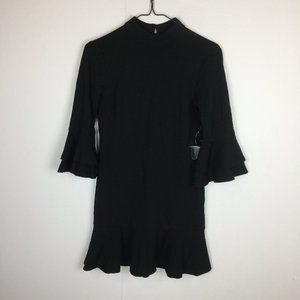 New! Lily White Mini Dress Size S Womans Black Knit Ruffle Hem Bell Sleeve